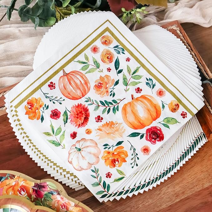 Kate Aspen Fall Paper Plates and Napkins Sets, Fall Party Decorations, Thanksgiving Napkins Disposable, 62 pcs - 16pcs 7 in. & 9 in. Heavy Duty Disposable Party Plates, 30pcs 6.5 inch Paper Napkins