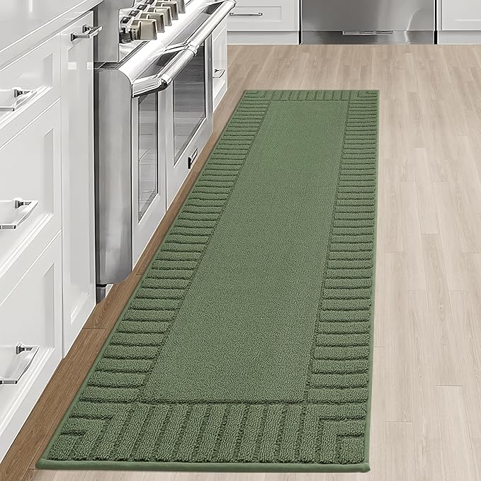 BEQHAUSE-Kitchen-Rugs-Non Slip-Kitchen-Mats-for-Floor Machine Washable Kitchen Rugs Absorbent Kitchen Carpet with TPR Non Skid Backing,Green, 24”x71”