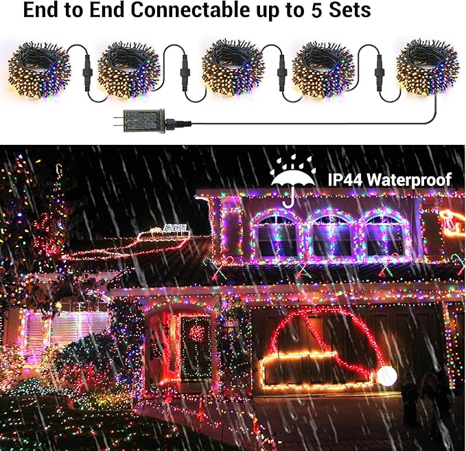 Brizled Christmas String Lights, 33ft 100 LED Color Changing Christmas Lights with Remote, 11 Modes Warm White & Multicolor Xmas Tree Light Connectable Decorative Light String for Xmas Tree Home Party