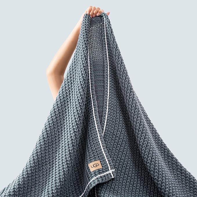 UGG Luna Knit Throw Cotton Chunky Soft Throw Blanket for Couch or Bed Cozy Washable Giftable Lightweight Blanket for Living Room or College Dorm, 50-inch x 70-inch, Imperial Blue