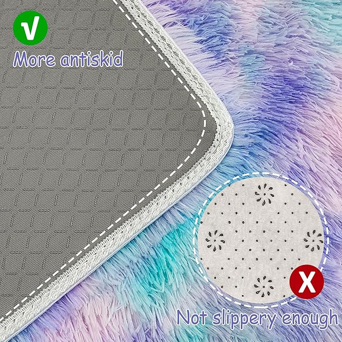 Super Soft Fluffy Living Room Area Rug 3x10 ft Purple Rainbow Tie-Dyed Shaggy Furry Carpet Washable Non-Slip Carpets Bedroom Bedside Nursery Rug Cute Colorful Room Decor for Girls
