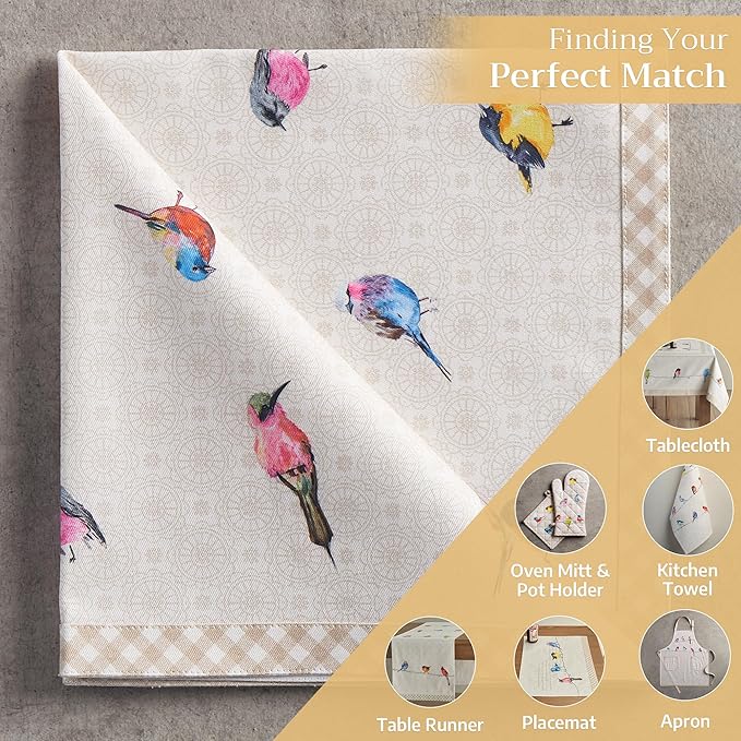 Maison d' Hermine Cloth Napkins Set of 4 100% Cotton Everyday Reusable Square Napkins Cloth Washable, Dinner, Party, Wedding, Restaurant, Spring/Summer (Birdies On Wire, 20" x 20")