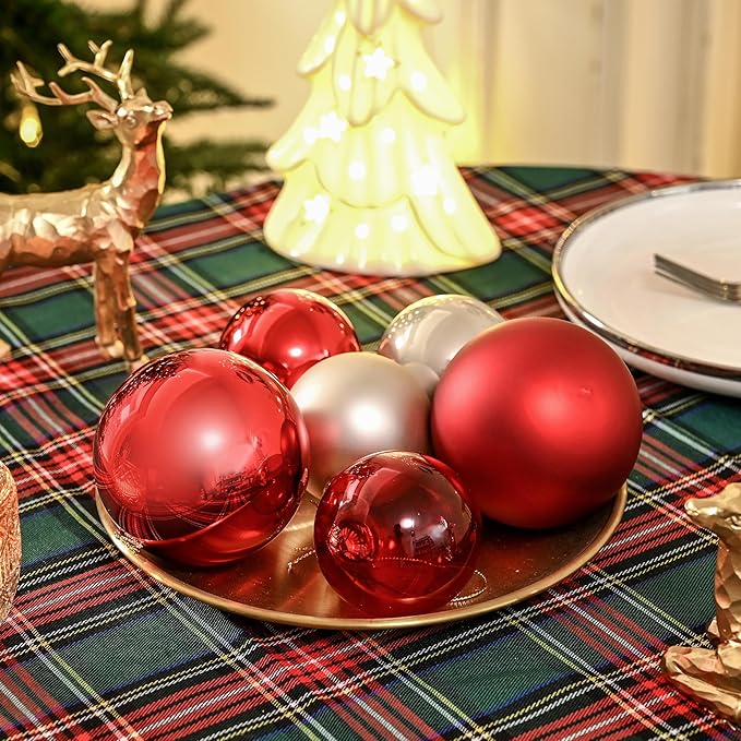 Red Glass Christmas Ornaments, 3.15" Ball Set of 9 With 3 Different Finishes, Vintage Xmas Balls for Tree, Home Decor, Thanksgiving Party Gift