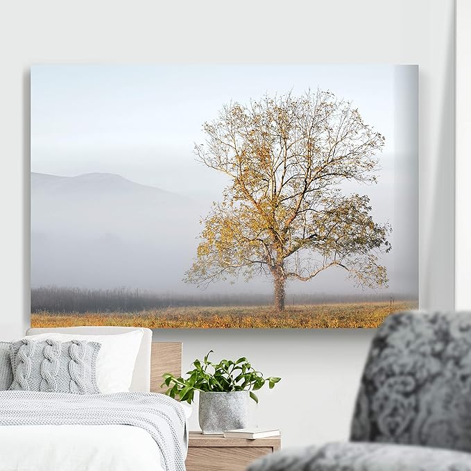 Renditions Gallery Nature Wall Art Pictures & Prints Standalone Tree with Faded Mountain Canvas Hanging Artwork for Bedroom Living Room Office Decorations - 24"X36" LT08