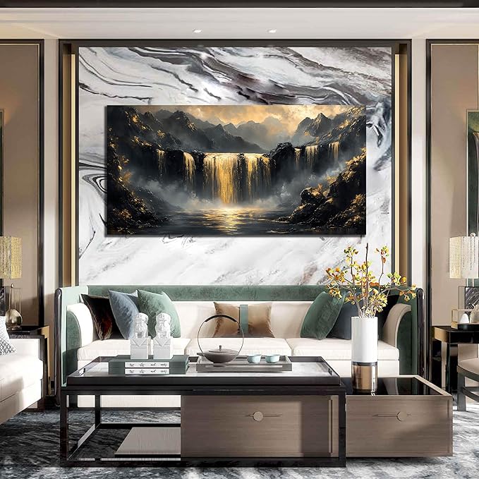 Waterfall Wall Art for Living Room Large Size - Mountain Canvas Wall Art for Office - Modern Art Wall Decor for Bedroom Size 29" x 59"