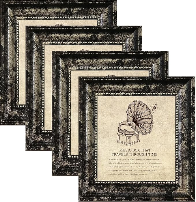 5x5 Picture Frame with Real Glass, 4 set Ornate Vintage Picture Frames for Wall or Tabletop Display, 5 x 5 photo Frame for Wall home best gift