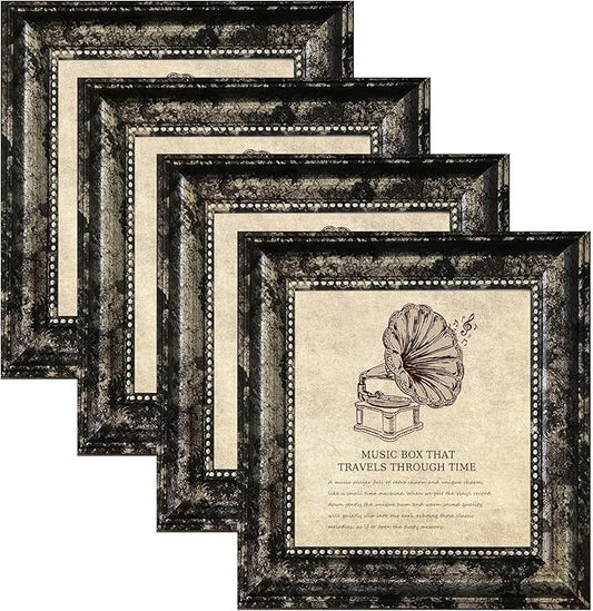 5x5 Picture Frame with Real Glass, 4 set Ornate Vintage Picture Frames for Wall or Tabletop Display, 5 x 5 photo Frame for Wall home best gift