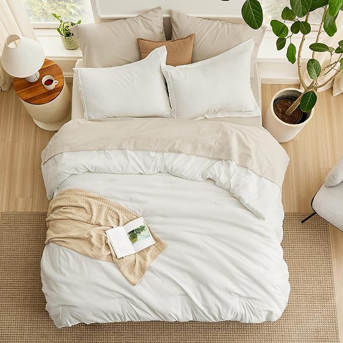 Bedsure Twin XL Comforter Set - Extra Long 5 Pieces White Twin XL Bedding Set for All Seasons, Boho Contrasting Design Bed in a Bag with Comforter, Sheets, Pillowcase & Sham
