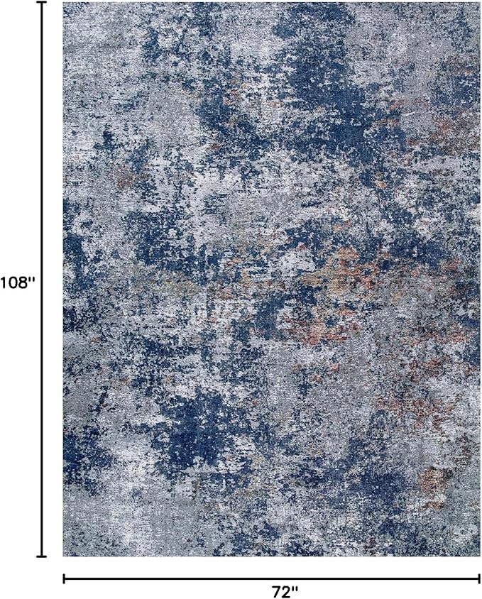 Area Rug Living Room Rugs: 6x9 Rug for Bedroom Machine Washable with Non Slip Backing Non Shedding Abstract Stain Resistant Large Carpet for Dining Room Nursery Home Office - Blue