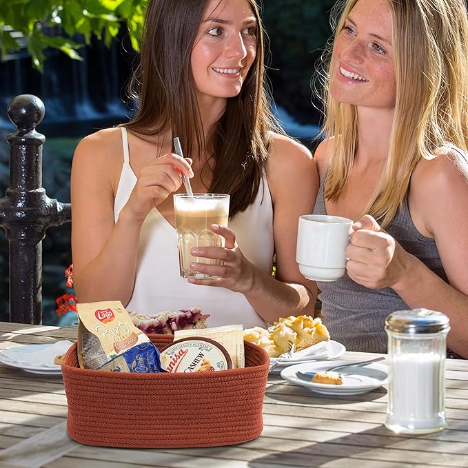 Small Woven Storage Baskets 13“X9”X5“ Decorative Rope Bins for Organizing Shelves, Closets, and Toys, Empty Gift Baskets, Cute Organizer Basket for Home and Office (rustic, Large)