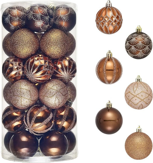 Valery Madelyn Christmas Ornaments Set, 30ct 2 Inches Bronze Copper Brown Gold Shatterproof Christmas Tree Decorations Ball Ornaments Bulk, Elegant Hanging Ornaments for Xmas Holiday Party Decor