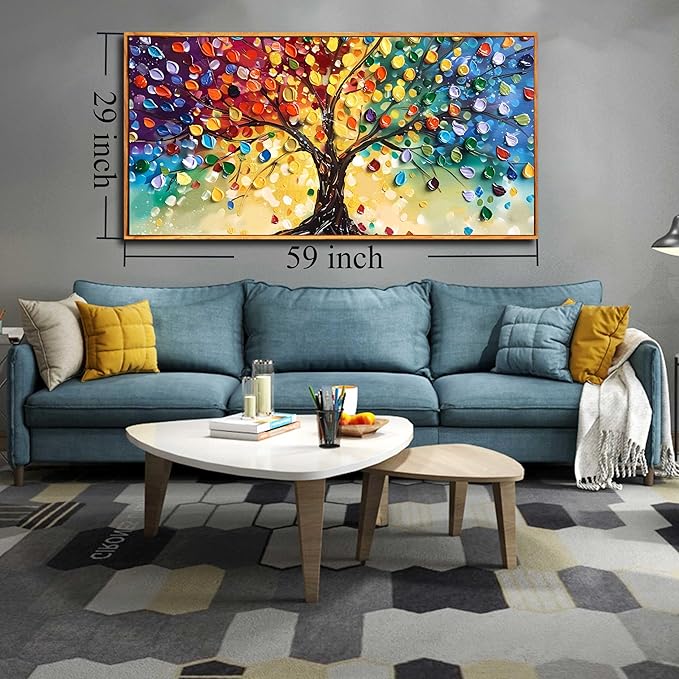 ZHAOSHOP Tree Pictures Wall Decor - Colorful Abstract Wall Art for Living Room - Large Picture Frames for Wall Ready to Hang Size 29" x 59"