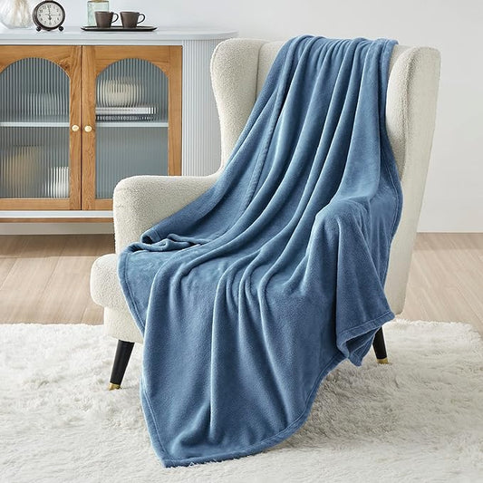 Bedsure GentleSoft Fleece Blanket Twin Size Washed Blue - 300GSM Lightweight Plush Fuzzy Cozy Soft Warm Blanket for Bed, Sofa, Couch, Travel, Camping, 60x80 inches