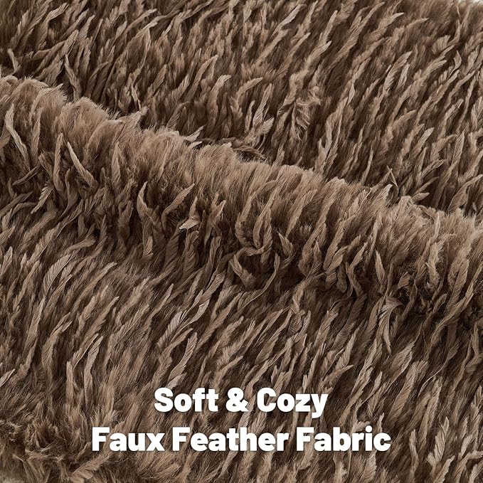 FUTEI Brown Decorative Throw Pillow Covers 16x16 Inch Set of 2,Soft Fluffy Faux Feather Texture Cushion Cases,Modern Home Luxury Decor for Couch Bed Living Room