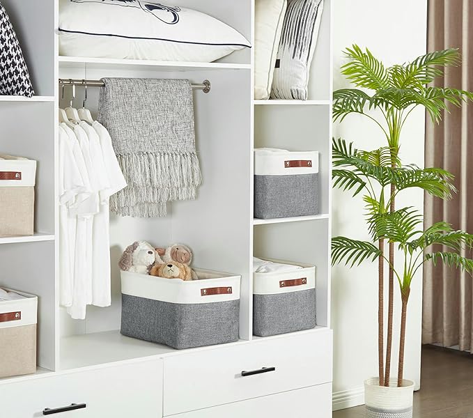 DECOMOMO Storage Baskets for Shelves - Fabric Closet Organizers and Storage Bins, Perfect Baskets for Organizing Closet Toys Nursery (Slate Grey and White, XL - 3 Pack)