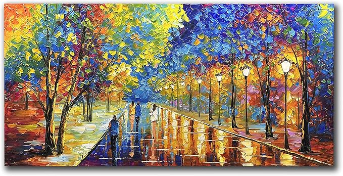 Tyed Art- 24X48 Inch Oil Paintings on Canvas Art 100% Hand-Painted Contemporary Artwork Abstract Artwork Night Rainy Street Wall Art livingroom Bedroom Dinning Room Decorative Pictures Home Decor