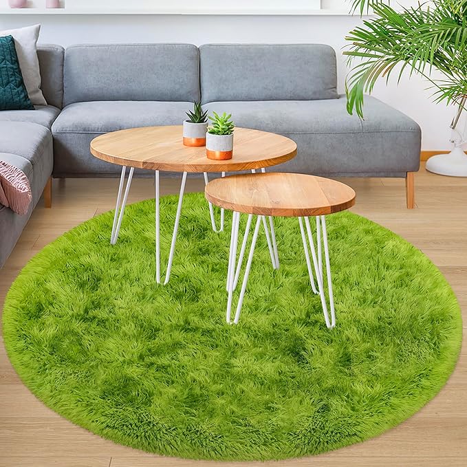5x5 ft Tie Dye Green Round Rug for Bedroom Room Fluffy Circle Rug Furry Carpet Shaggy Circular Fuzzy Washable Non-Slip Large Area Rug Soft Indoor for Living Room Cute Aesthetic Home Decor