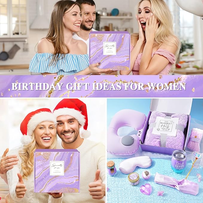 LUCOTIYA Birthday Gifts for Women, Self Care Gifts for Women Get Well Soon Gifts Basket, Lavender Relaxing Spa Gift Basket, Unique for Mom, Friends, Sister, Grandma
