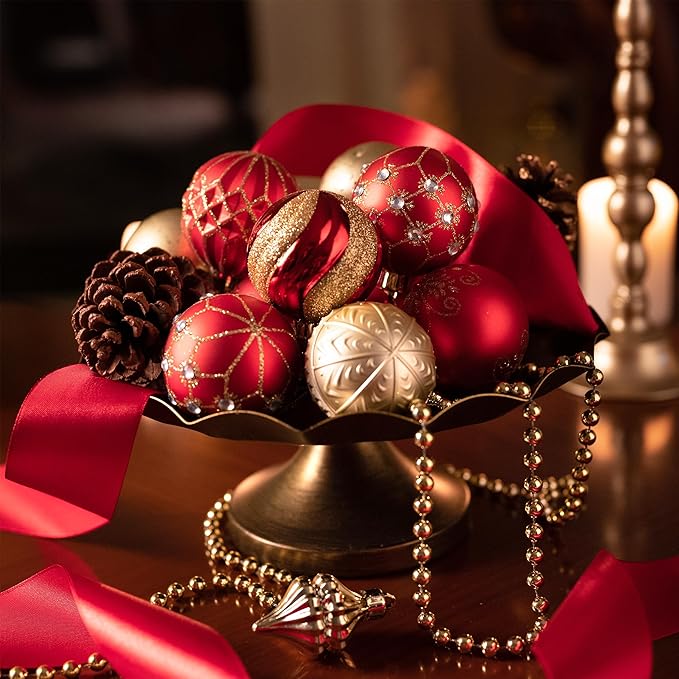 Valery Madelyn Christmas Ornaments Set, 30ct 2.36 Inches Red and Gold Shatterproof Christmas Tree Decorations Ball Ornaments Bulk, Luxury Hanging Ornaments for Xmas Holiday Party Decor