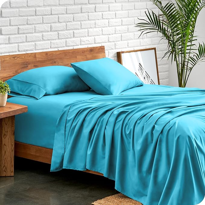 Bare Home Full Sheet Set - Luxury 1800 Ultra-Soft Microfiber Full Bed Sheets - Double Brushed - Deep Pockets - Easy Fit - 4 Piece Set - Bedding Sheets & Pillowcases (Full, Aqua)