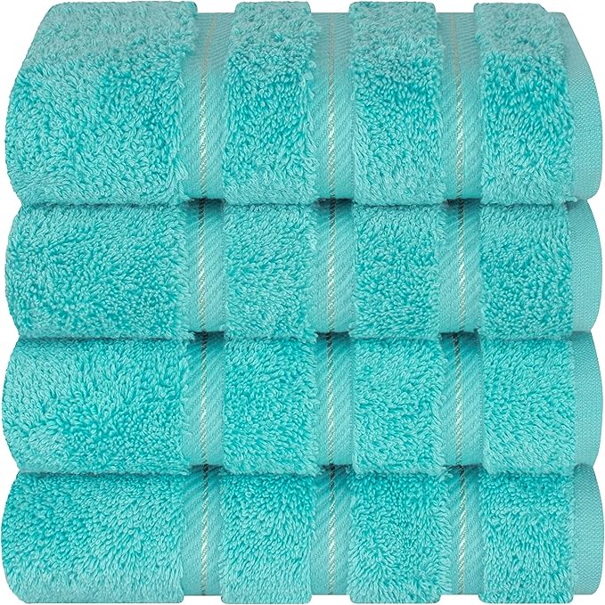American Soft Linen Luxury Hand Towels for Bathroom, 600 GSM 100% Cotton Turkish 4 Piece Hand Towel Set, 600 GSM Hand Face Towels for Kitchen, Turquoise Blue Hand Towels