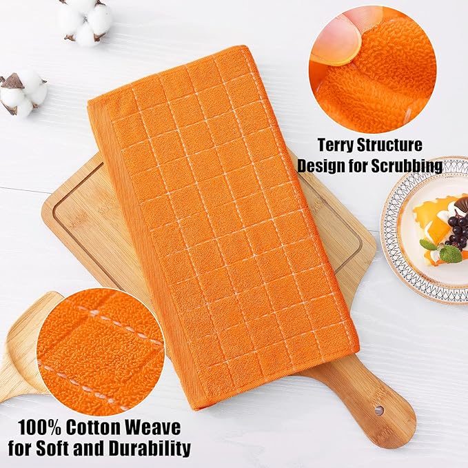 Homaxy 100% Cotton Terry Kitchen Dish Cloths, Ultra Soft and Absorbent Dish Towels for Kitchen, Perfect for Drying and Washing Dishes, 8 Pack, 12 x 12 Inches, Orange