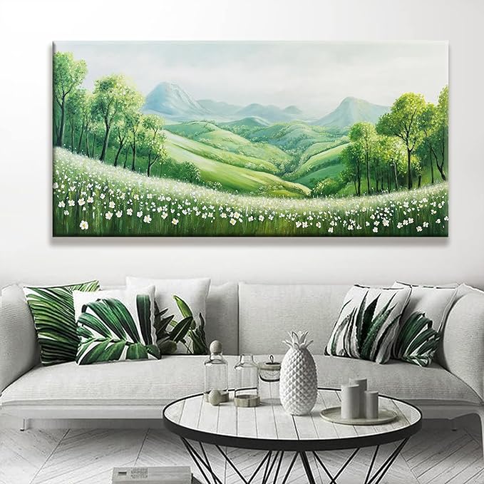 Tsomzxng Canvas Art Wall Decor Natural Green Wall Art Prints Mountain Wilderness Landscape Large Size Artwork For Living Room Bedroom Kitchen Office Decor 29"×58" Ready to Hang