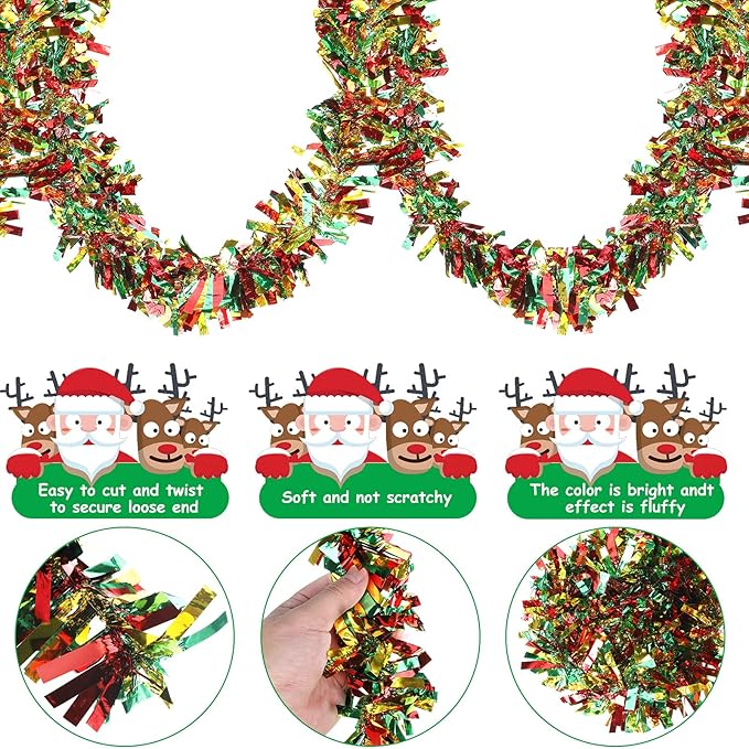 Dingion 59 Feet Christmas Tinsel Garland Metallic Twist Ornaments Hanging Glitter Xmas Garland for Christmas Tree Indoor Outdoor Decoration Party Supplies