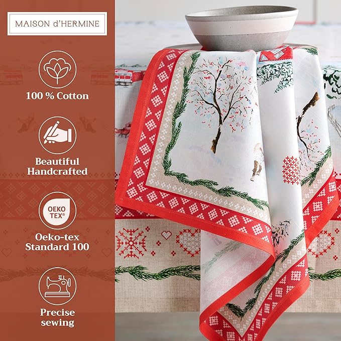 Maison d' Hermine Cloth Napkins Set of 4 100% Cotton Everyday Reusable Square Napkins Cloth Washable, Dinner, Party, Wedding, Restaurant (Rural Christmas, 20" x 20")