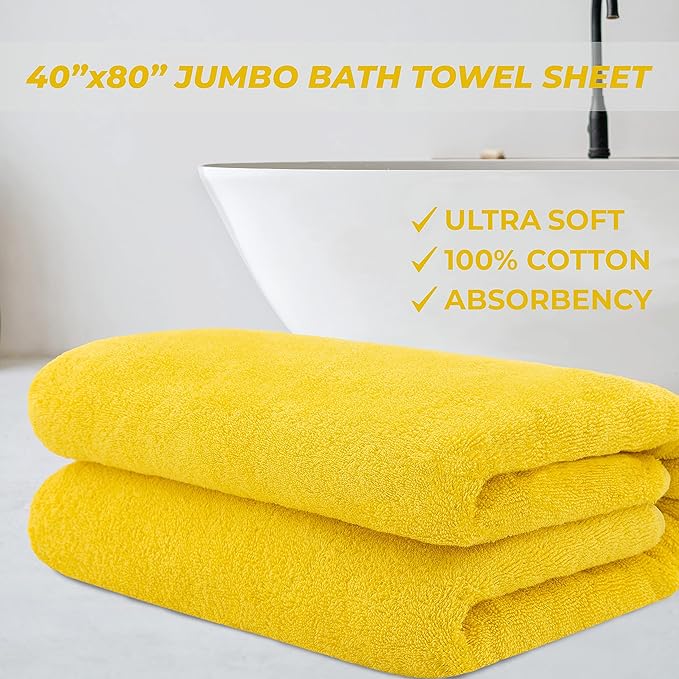 Cotton Paradise 100% Cotton 40x80 Oversized Bath Sheet, Extra Large Turkish Bath Towels for Bathroom, Yellow Bathsheet