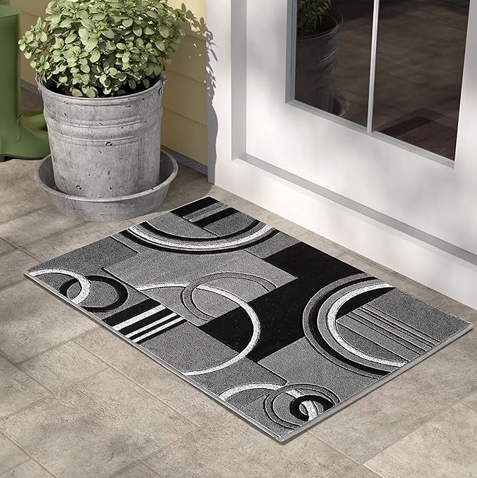 GLORY RUGS Area Rug 2x3 Door Mat Grey Geometric Soft Floor Carpet with Premium Fluffy Texture for Indoor Living Dining Room and Bedroom Area