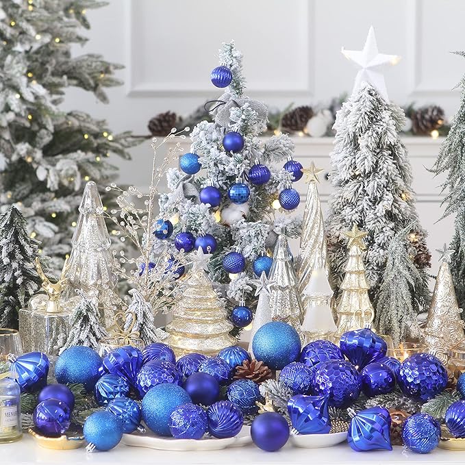 Sea Team 41 Pack Christmas Baubles with Ropes, 60mm Medium Christmas Balls, Shatterproof Plastic Christmas Bulbs, Hanging Decorations for Christmas Tree, Holiday, Wedding, Party, Blue
