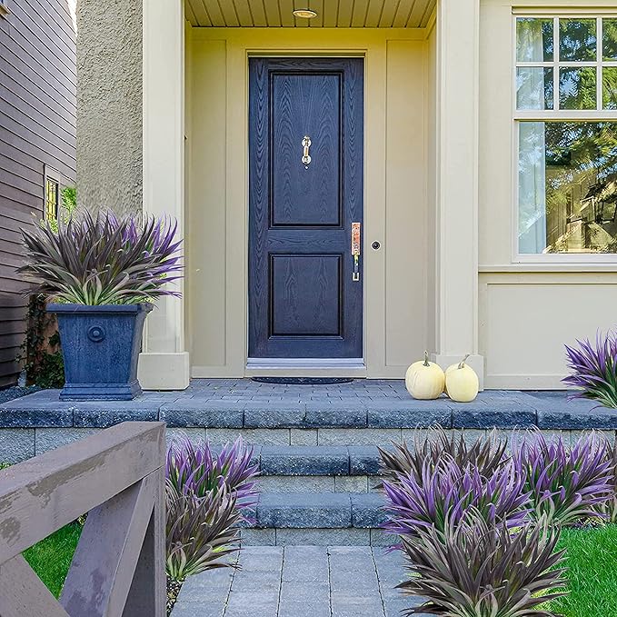 8 Pcs Outdoor Fake Plants UV Resistant Artificial Tall Grass Plants Faux Tropical Flowers Bushes Décor Fall Winter Summer Planters Patio Front Door Porch Plastic Greenery & Shrubs Decoration