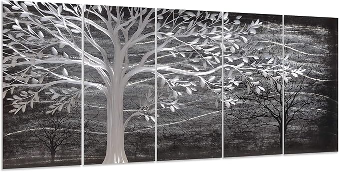Yihui Arts Metal Tree Wall Decor Hand Grind On Aluminum Modern Abstract Nature Wall Art Contemporary Landscape Pictures for Living Room Bedroom Dinning