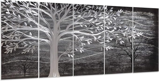 Yihui Arts Metal Tree Wall Decor Hand Grind On Aluminum Modern Abstract Nature Wall Art Contemporary Landscape Pictures for Living Room Bedroom Dinning