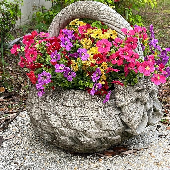 Artificial Flowers for Outdoor Indoor Garden Home Decoration, Faux Flower Daisy with Eucalyptus Leaves Fake Plants Greenery Boxwood Porch Patio, 12 Bundles (Mix Red Purple Yellow Fuchsia)