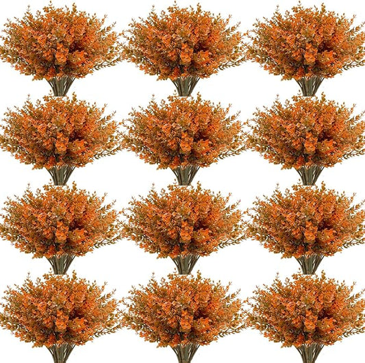 20 Bundles Artificial Fall Flowers for Outdoors Fall Decorations - UV Resistant Fake Mums Faux Plant Plastic Flowers Gardens Porch Fireplace Home Indoor Autumn Thanksgiving Decor(Brown Orange)