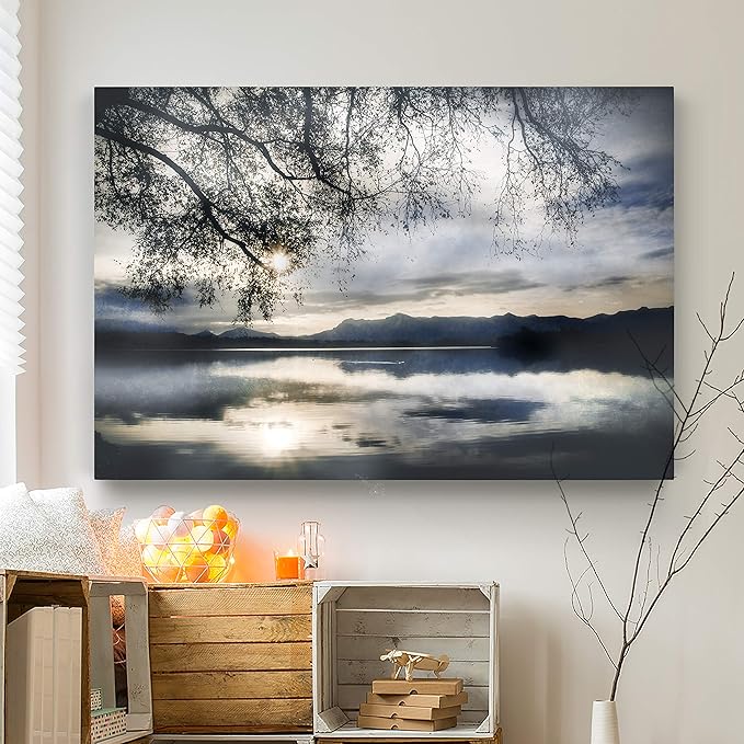 Renditions Gallery Nature Decoration for Home Winter Sunset View of Lake Mountains Modern Artwork Prints for Kitchen Office Wall Hanging - 18"X27" LT08