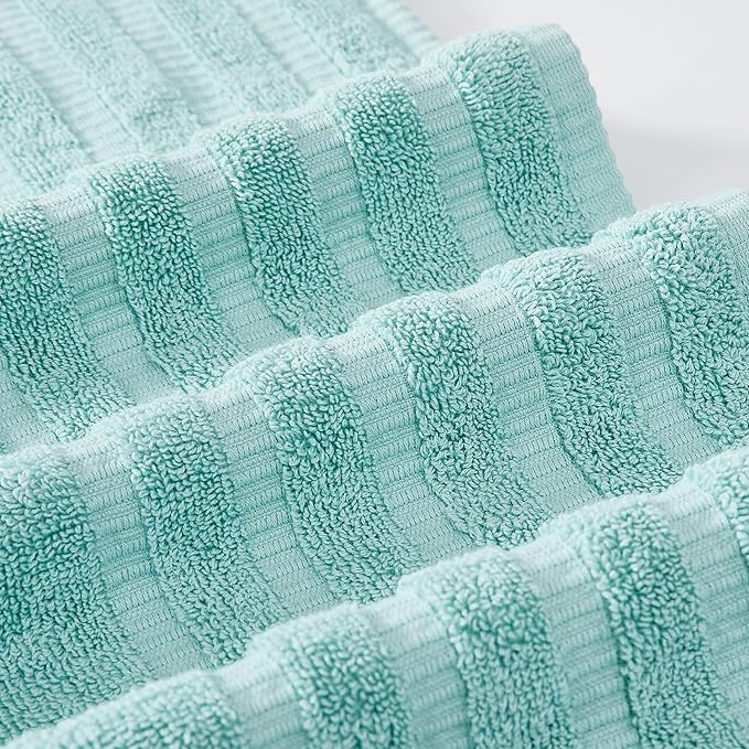 Modern Threads Oxford 6-Piece 100% Cotton Towel Set – Yarn Dyed Jacquard & Solid – Includes 2 Bath Towels, 2 Hand Towels, 2 Washcloths – Absorbent, Quick Dry, Soft & Durable – Aqua