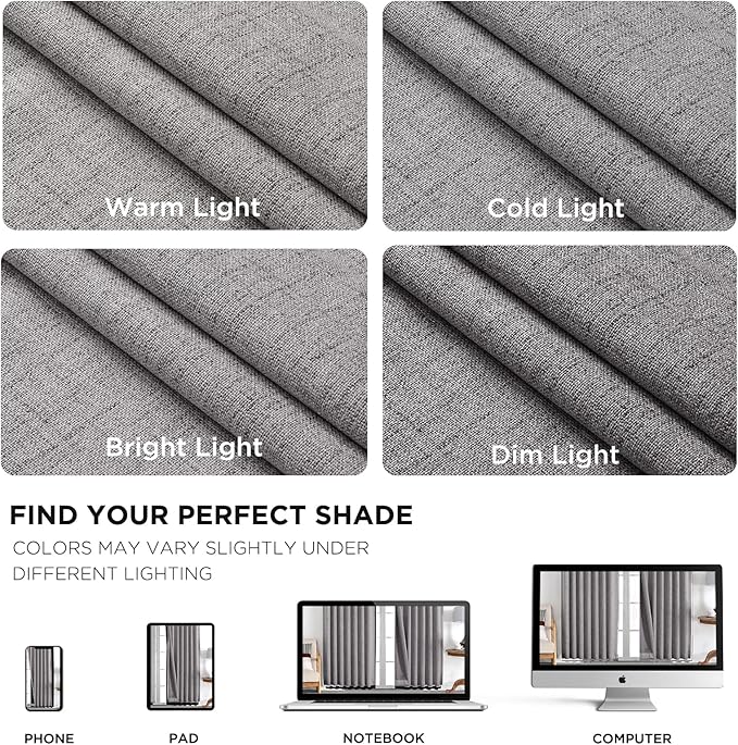 Joydeco Blackout Curtains for Bedroom - 100% Light Blocking 2 Panels Light Grey Drapes 37"W x 108"L, Thermal Insulated Room Darkening Curtains, Linen Textured for Living Room, Rod Pocket & Back Tabs