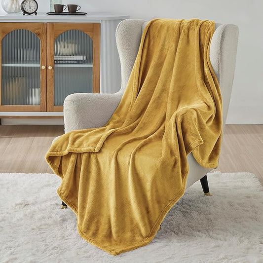 Bedsure GentleSoft Twin XL Fleece Blanket Dorm Bedding - Lightweight Soft Cozy Blankets for Bed, Sofa, Couch, Travel, Camping, Yellow, 66"x90"