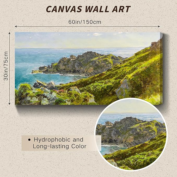 crmotu Large Wall Art for Living Room, Coastal Landscape Vintage Decor Pictures, Mountain Sea Scenic Canvas Prints, Nature Seascape Wall Paintings for Bedroom, Farmhouse Bathroom Decor 30"X60"