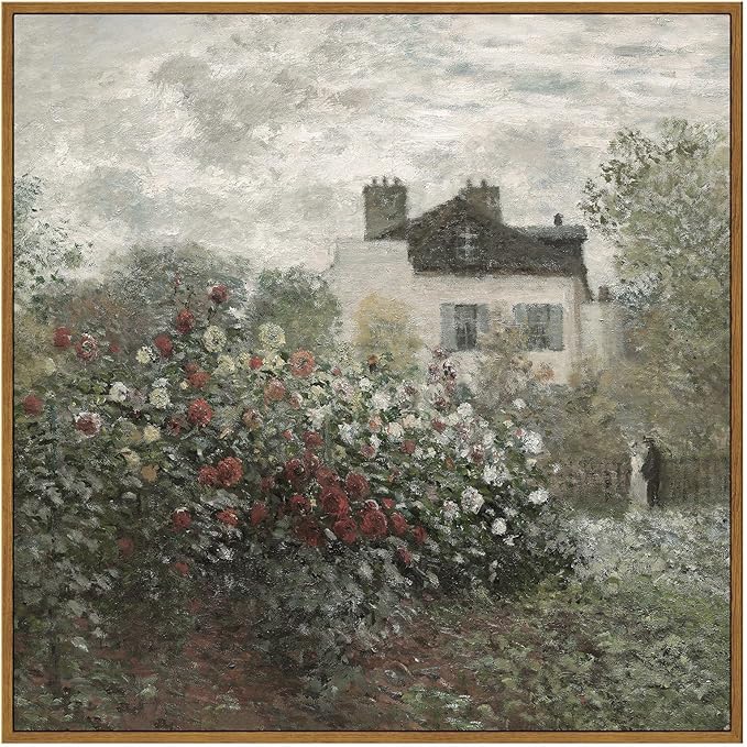 InSimSea Square Framed Canvas Wall Art, Large Decor Monet Flower Garden Paintings, Garden Scenery Wall Pictures for Bedroom Bathroom Living Room, Canvas Prints Vintage Farmhouse Decor 20"x20"