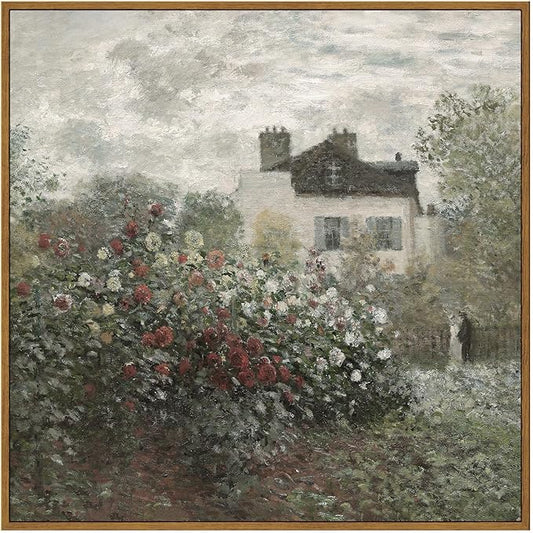 InSimSea Square Framed Canvas Wall Art, Large Decor Monet Flower Garden Paintings, Garden Scenery Wall Pictures for Bedroom Bathroom Living Room, Canvas Prints Vintage Farmhouse Decor 20"x20"
