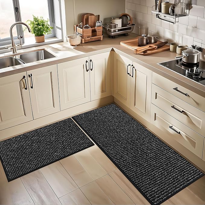 BEQHAUSE Kitchen Runner Rugs 24"x60", Non-Slip Kitchen Mats for Floor, Super Absorbent and Stain Resistant Kitchen Rug, Machine Washable Rugs for Kitchen, Hallway, Laundry & Sink, Black