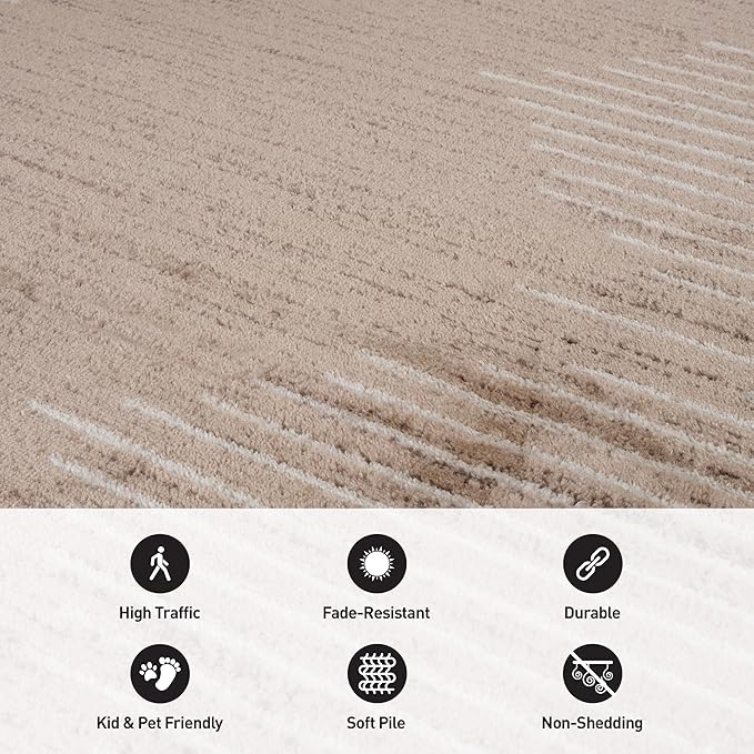 Rugshop Bohemian Stripe Stain Resistant High Traffic Living Room Kitchen Bedroom Dining Home Office Area Rug 5' x 7' Beige