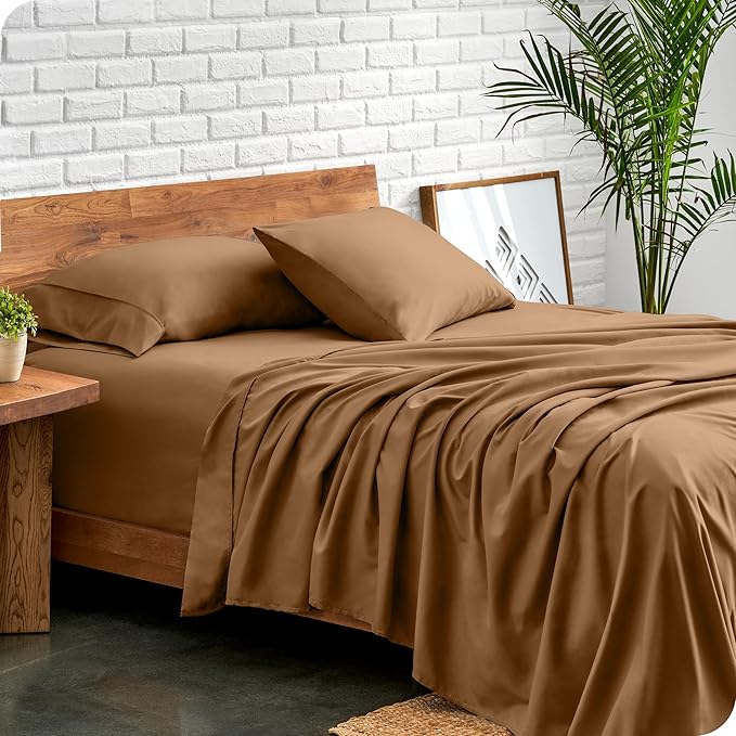 Bare Home Twin Sheet Set - 1800 Ultra-Soft Microfiber Bed Sheets - Double Brushed - Deep Pockets - Easy Fit - Extra Soft - 3 Piece Set - Bedding Sheets & Pillowcases (Twin, Caramel)