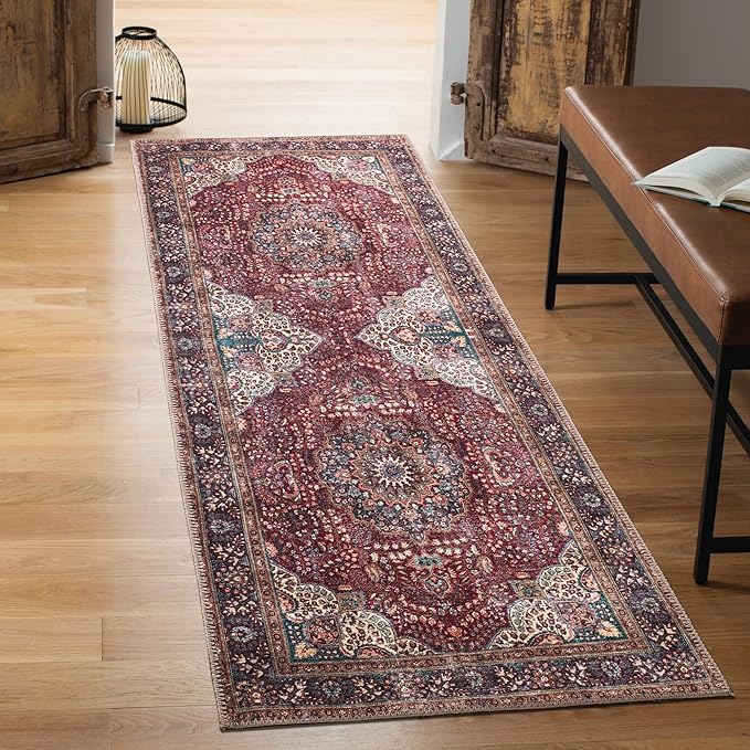 Keen Home Design 2x10 Rug - Machine Washable Runner Rug with Non-Slip Backing, Ideal for Hallway, Entryway, Kitchen, Laundry Room - Vintage, Easy Clean, Durable, Low Pile - (2'6" x 10')