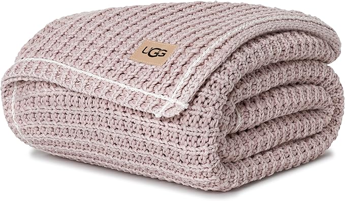 UGG Luna Knit Throw Cotton Chunky Soft Throw Blanket for Couch or Bed Cozy Washable Giftable Lightweight Blanket for Living Room or College Dorm, 50-inch x 70-inch, Quartz Pink