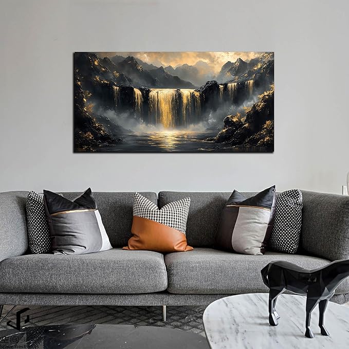 Waterfall Canvas Wall Art for Living Room - Mountain Art Wall Decor for Office - Modern Wall Art for Bedroom Size 20" x 40"
